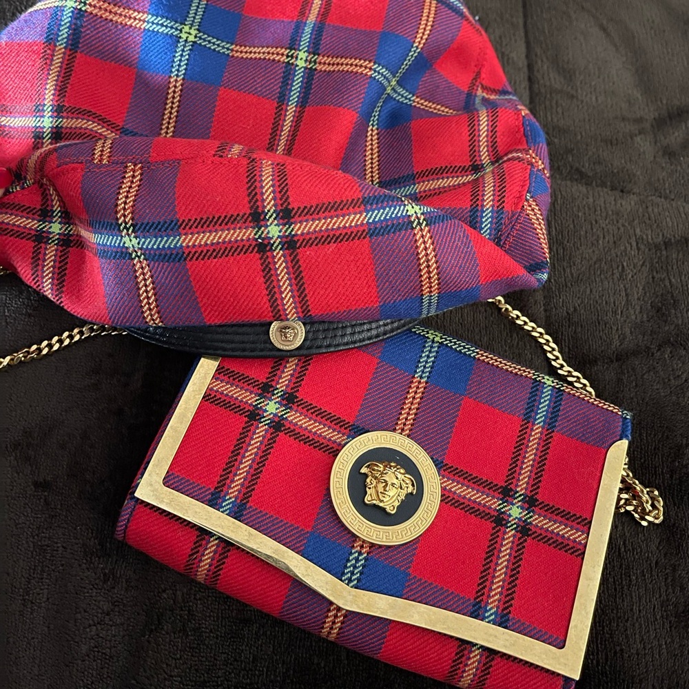 Matching Versace Tartan mini bag and Beret hat